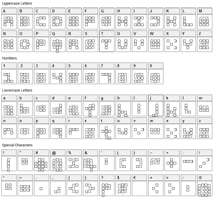 PipeSquare Rounded Font Character Map