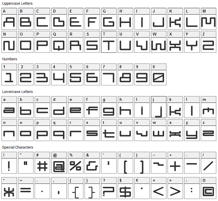 Pipism Font Character Map