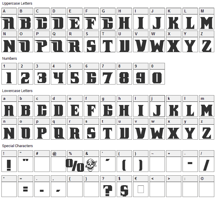 Pirate Keg Italic Font Character Map