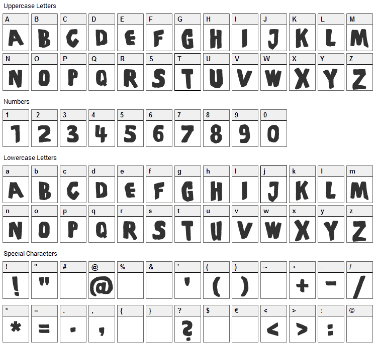 PiS Coffins and Ghosts Font Character Map