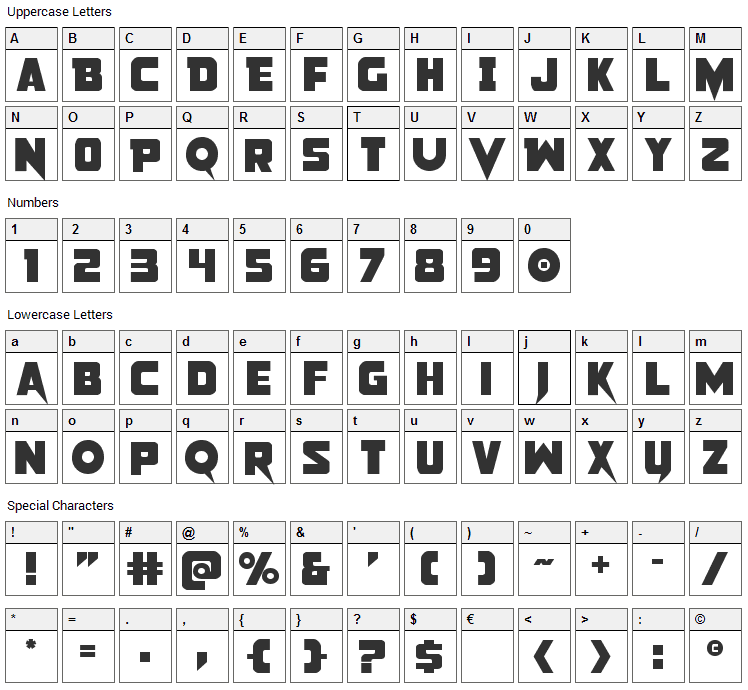 Pistoleer Font Character Map