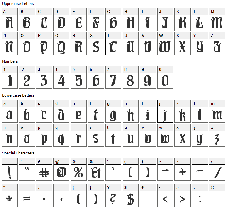 Pittoresk Font Character Map
