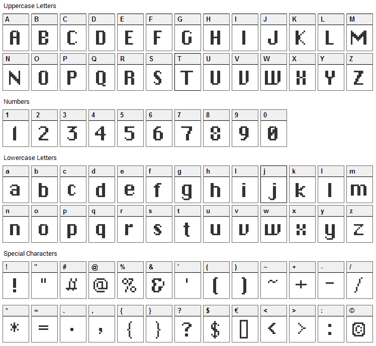 Pix Chicago Font Character Map