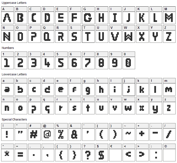 Pix Riddim Font Character Map