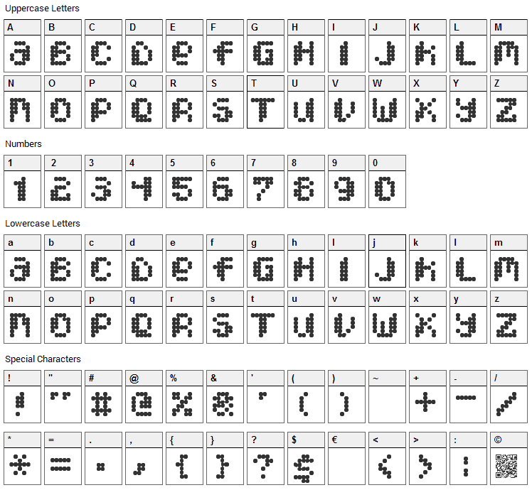Pixcel Font Character Map