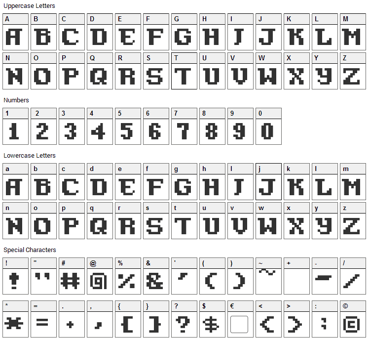 Pixel Azure Bonds Font Character Map