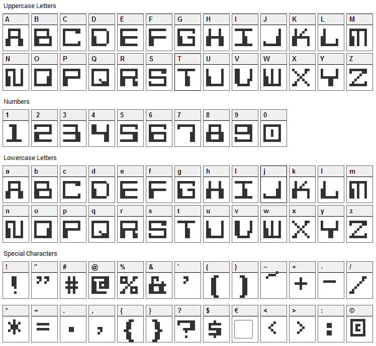 Pixel Calculon Font Character Map