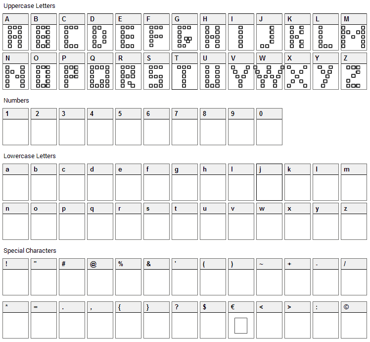 Pixel Chunker Font Character Map