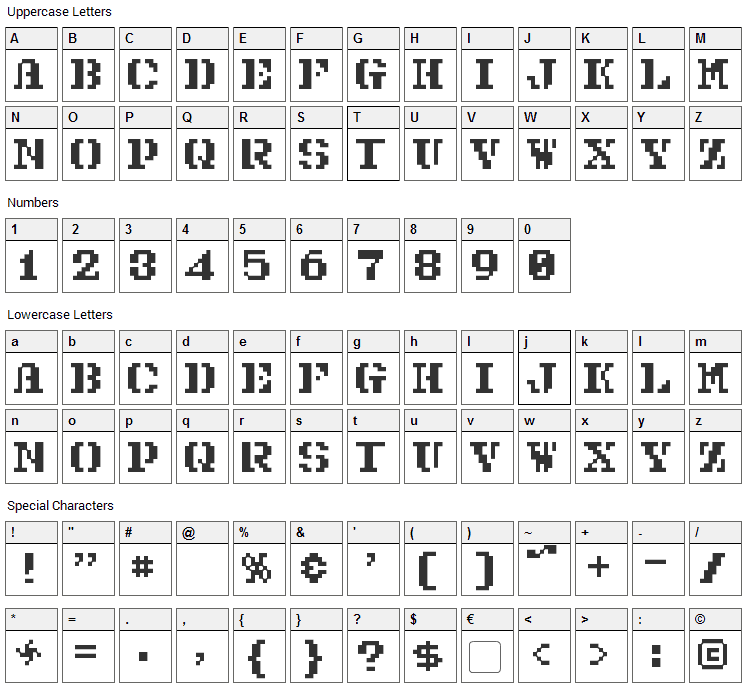 Pixel Combat Font Character Map