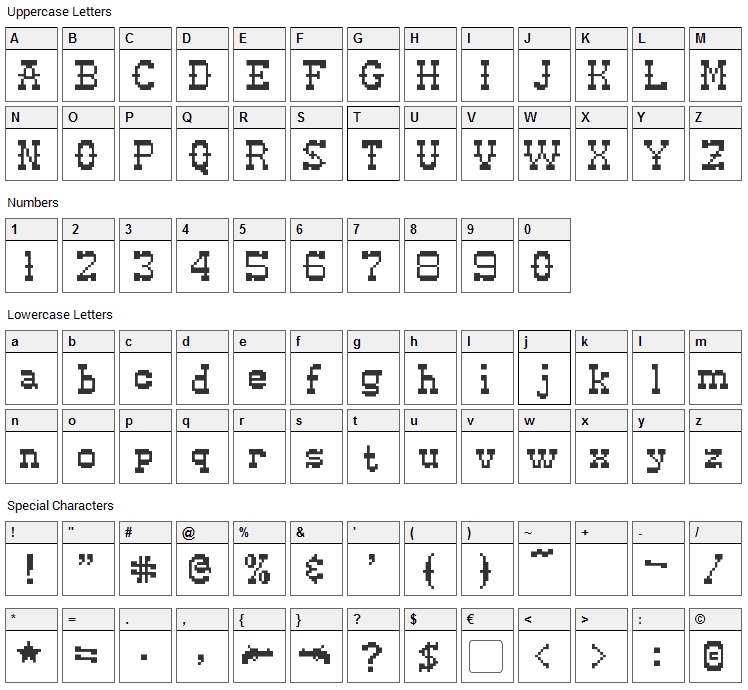 Pixel Cowboy Font Character Map