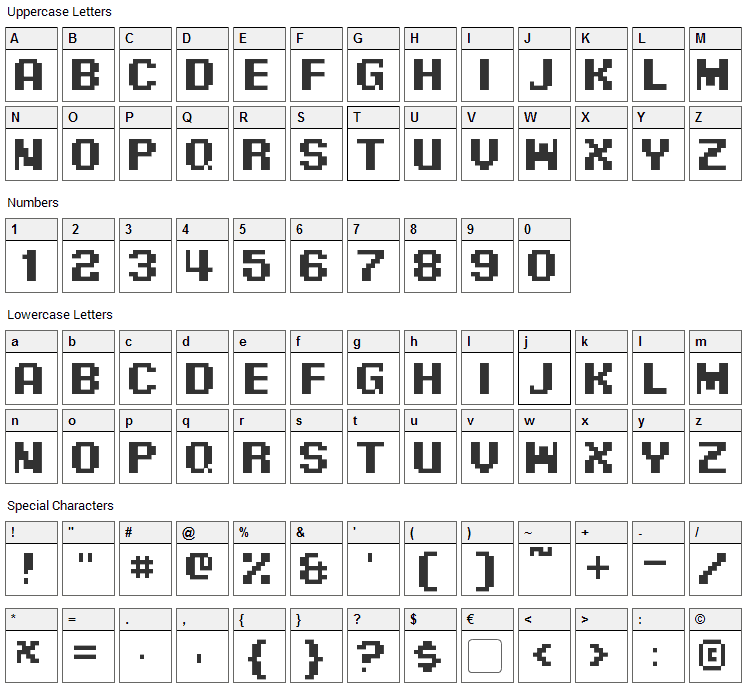 Pixel Digivolve Font Character Map