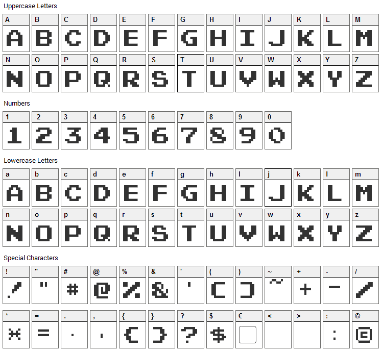 Pixel Emulator Font Character Map