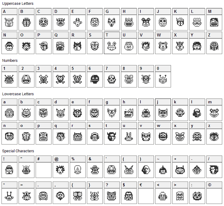 Pixel Freaks Font Character Map