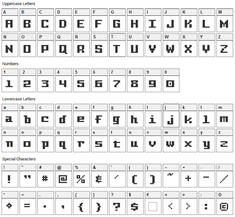 Pixel Intv Font Character Map