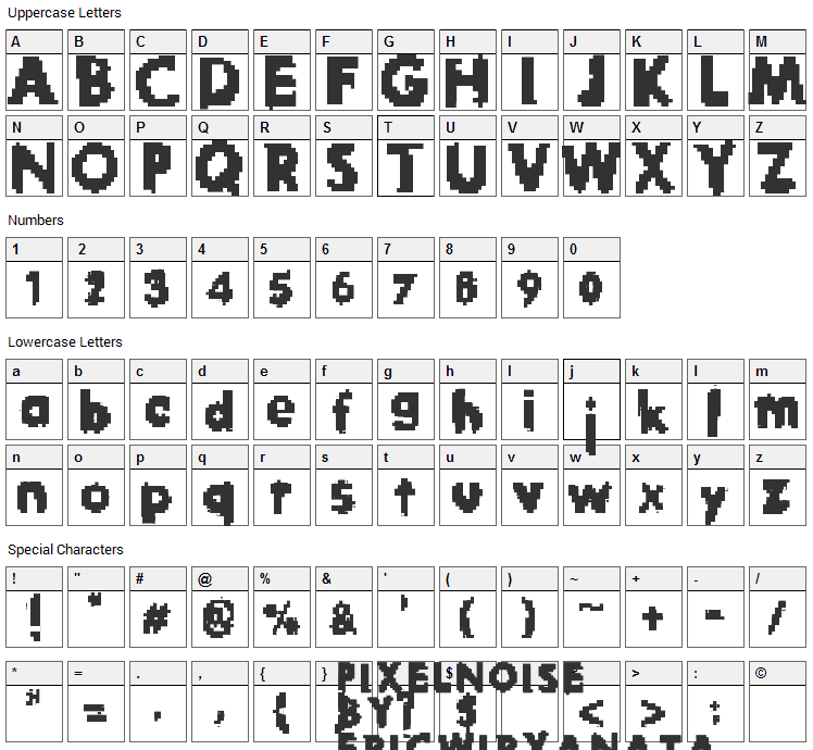 Pixel Noise Font Character Map