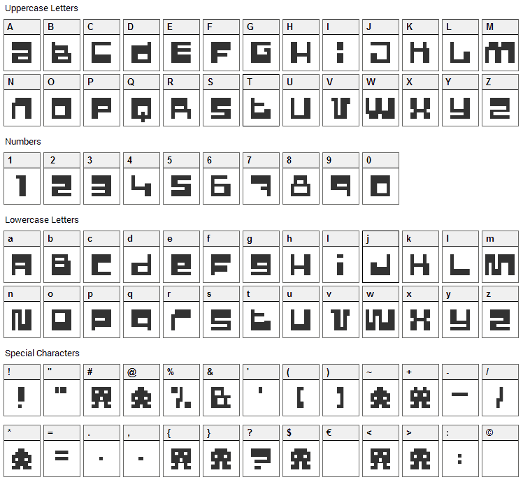 Pixel Power Font Character Map