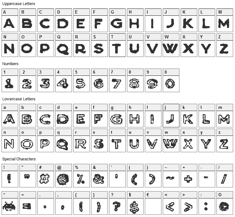 Pixel Rebel Font Character Map