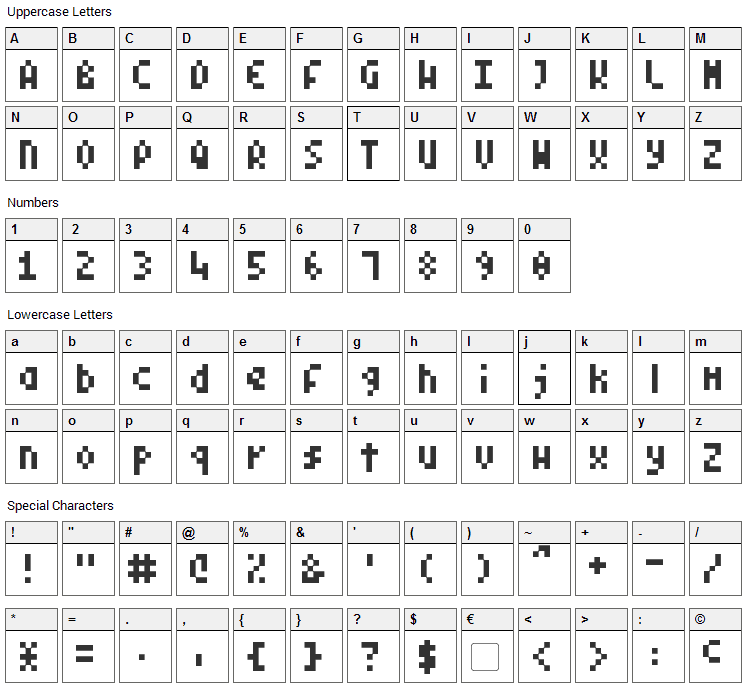 Pixel Symtext Font Character Map