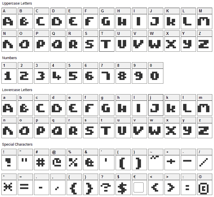 Pixel Tactical Font Character Map