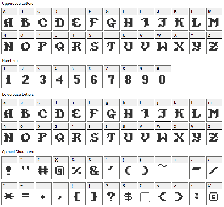 Pixel Takhisis Font Character Map