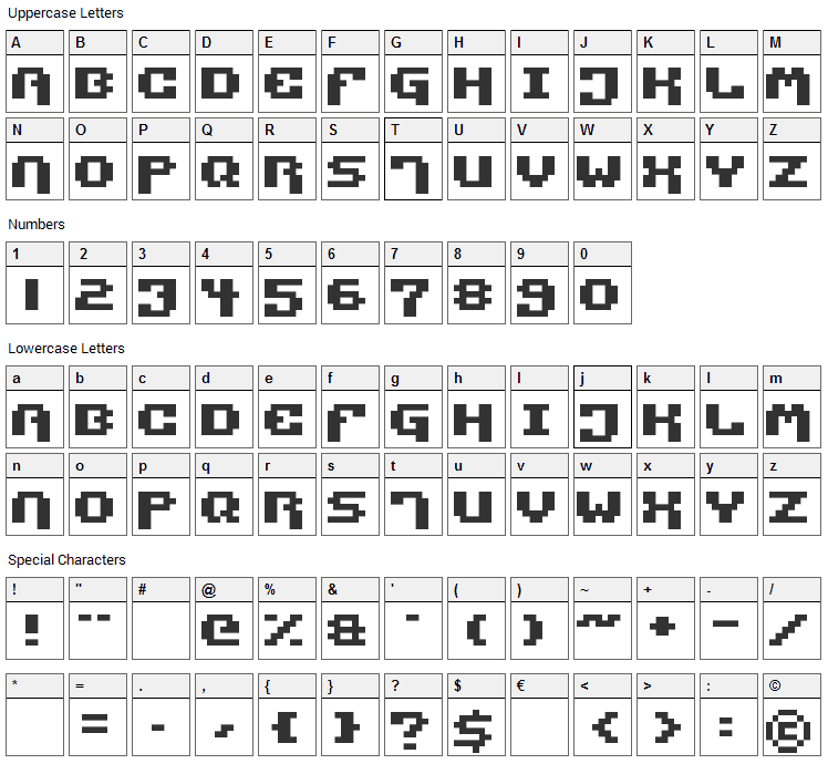 Pixel Technology Font Character Map