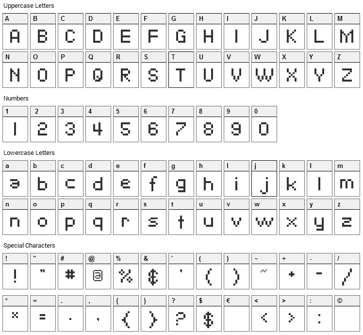 Pixelate Font Character Map