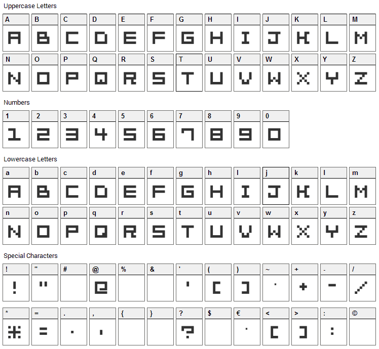 Pixelation Font Character Map