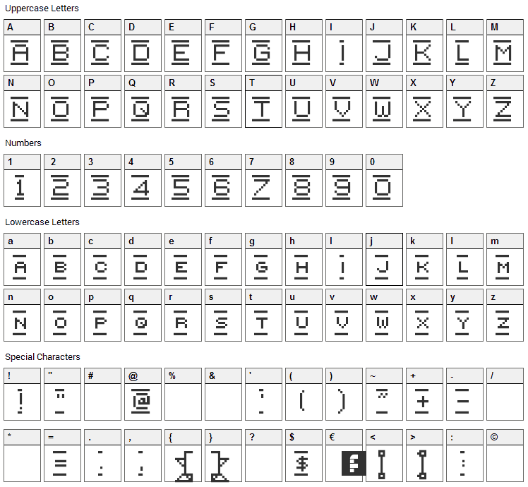 PixelFlag Font Character Map