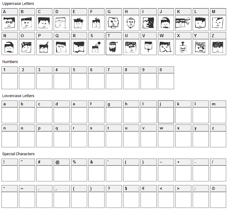 Pixelhead Handemade Font Character Map