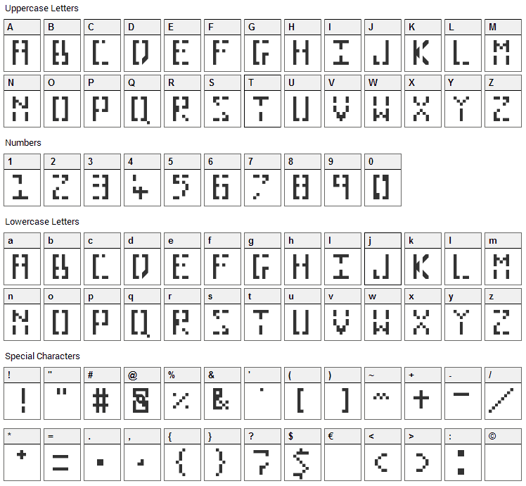 Pixelhole Font Character Map