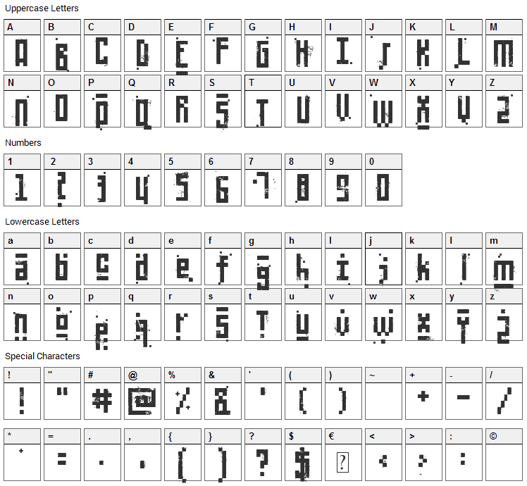 Pixelic War Font Character Map