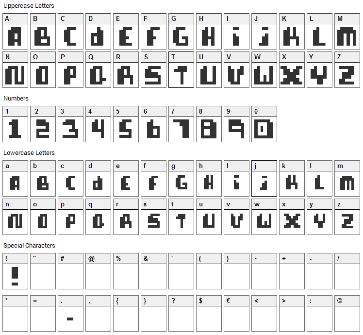 Pixellife Font Character Map