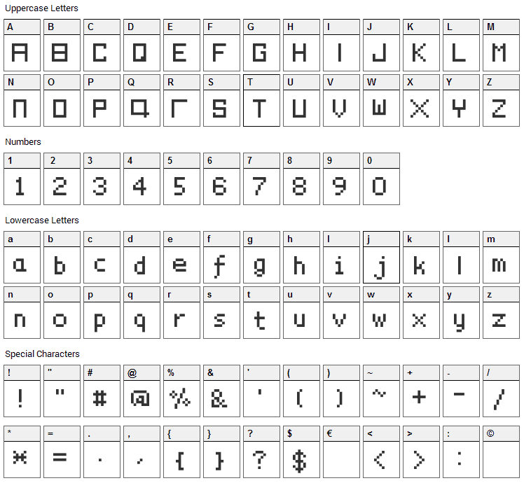 PixelYourLife Font Character Map