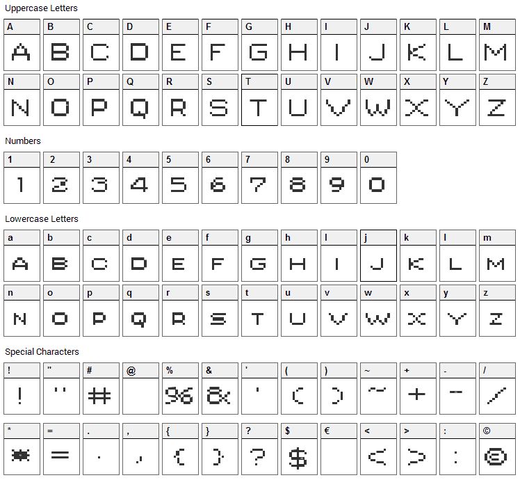 PIXgothic_7 Font Character Map