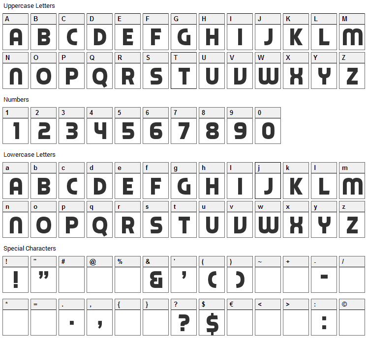 Piximisa Font Character Map