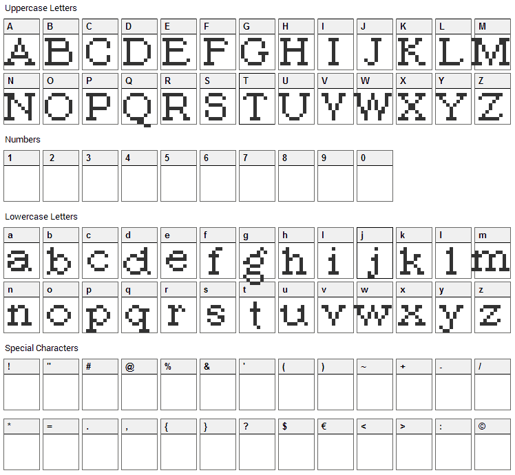 PIXroma_8 Font Character Map