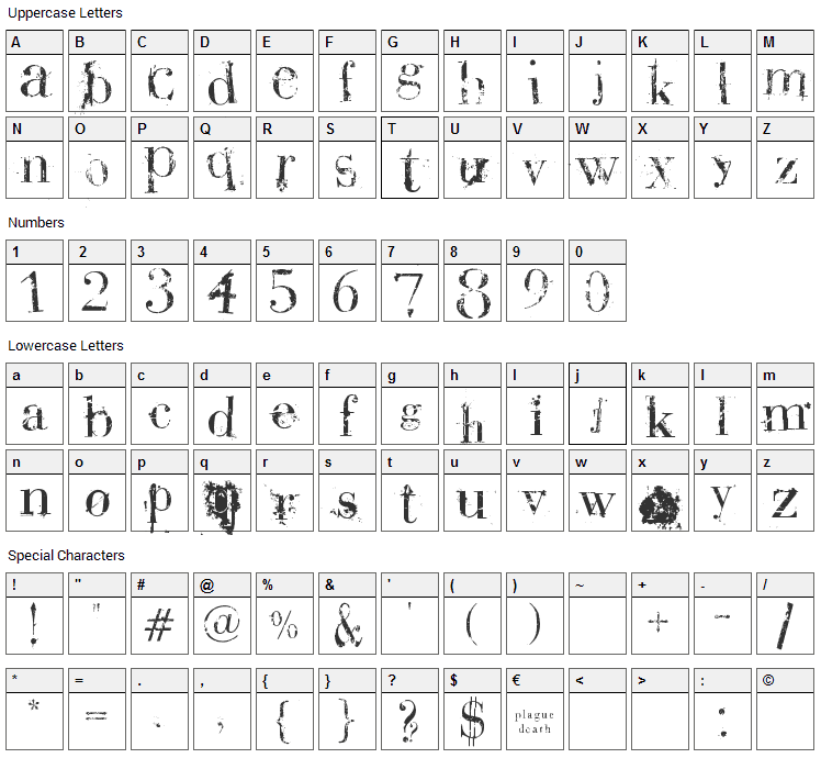 Plague Death Font Character Map