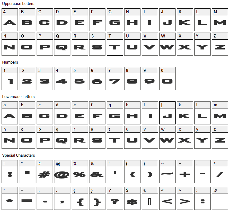 Plain O Matic Font Character Map
