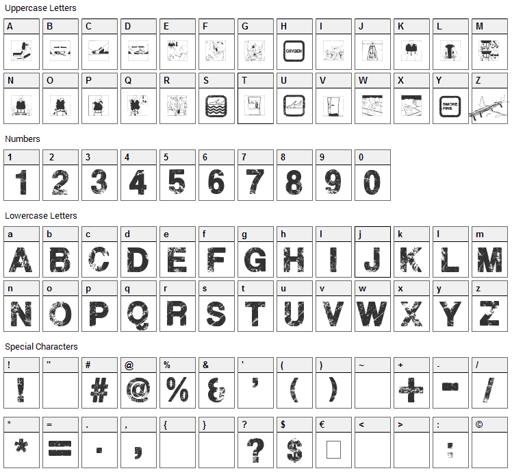 Plane Crash Font Character Map