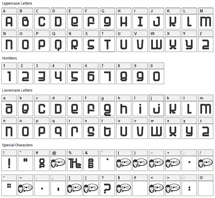 Planet Font Character Map