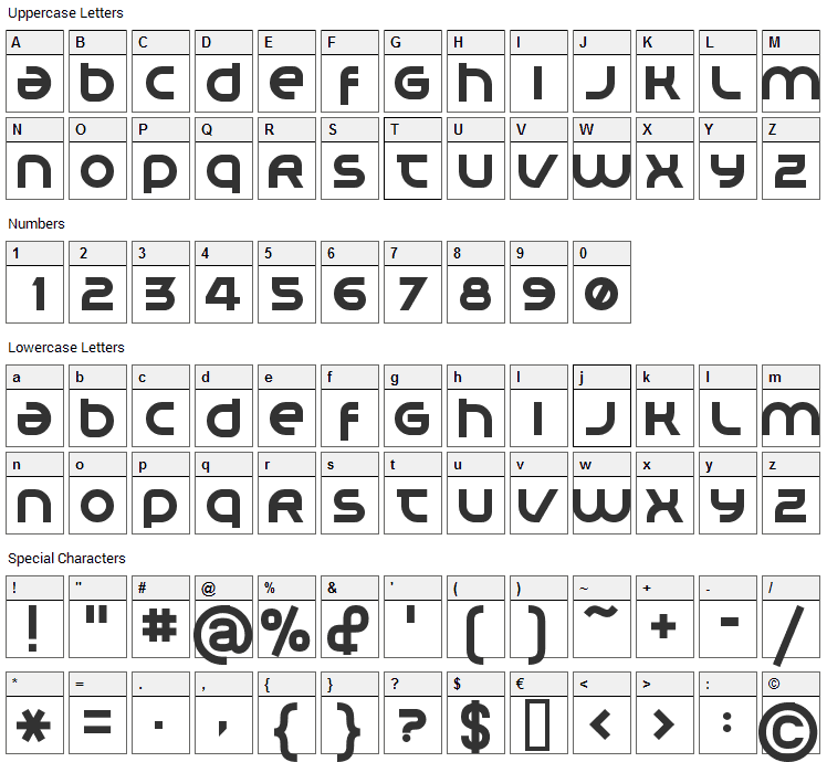 Planet Megapolis Font Character Map