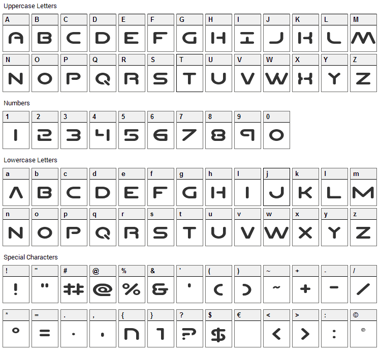 Planet N Font Character Map