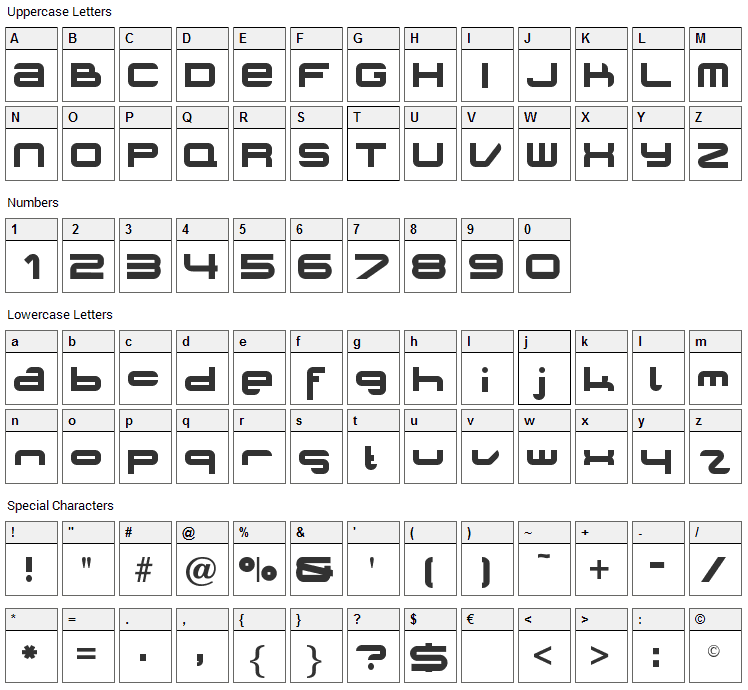 Planet Opti Font Character Map