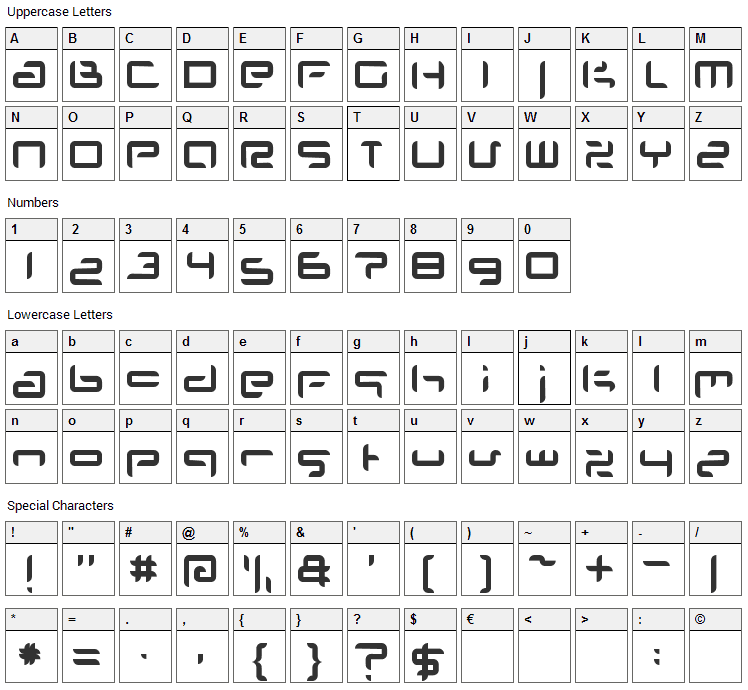 Planet Space Font Character Map