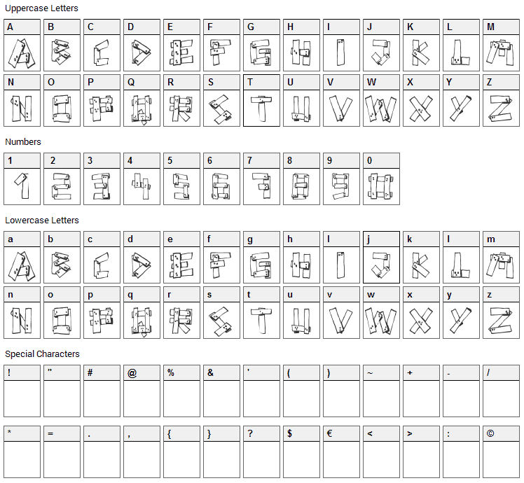 Planks Font Character Map