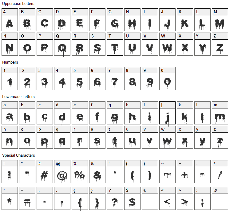 Plasma Drip BRK Font Character Map