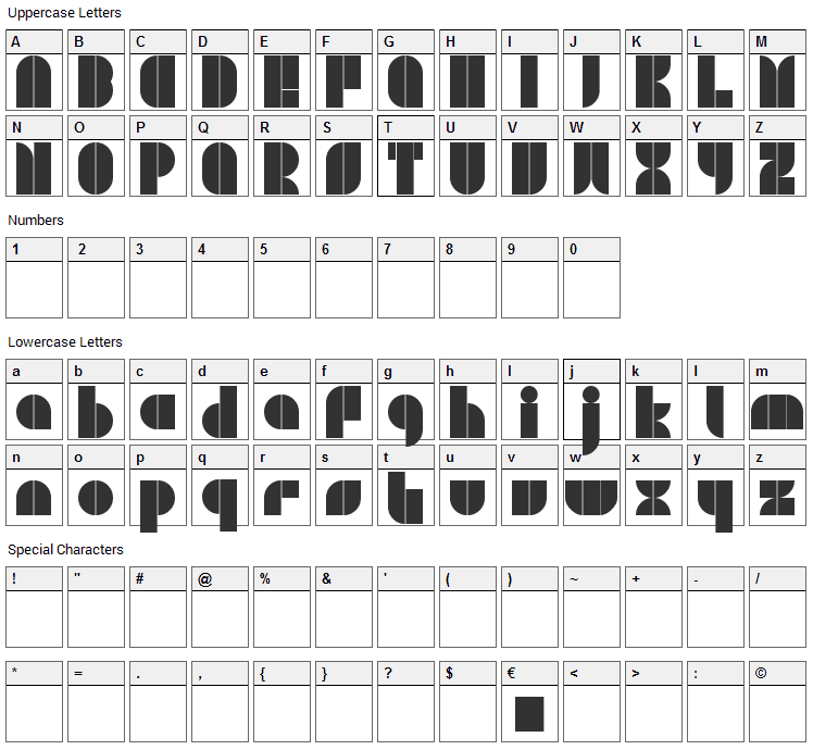 Plaster Caster Font Character Map