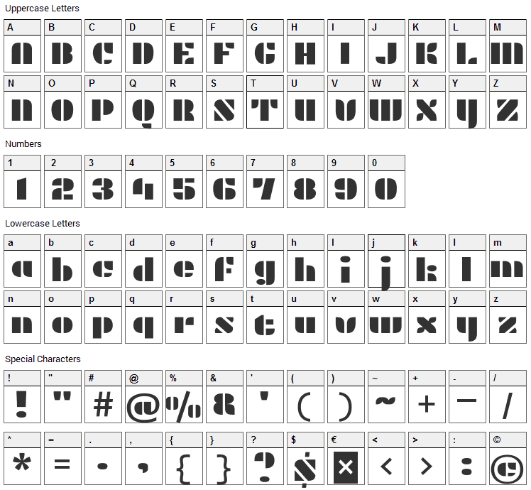 Plaster Font Character Map