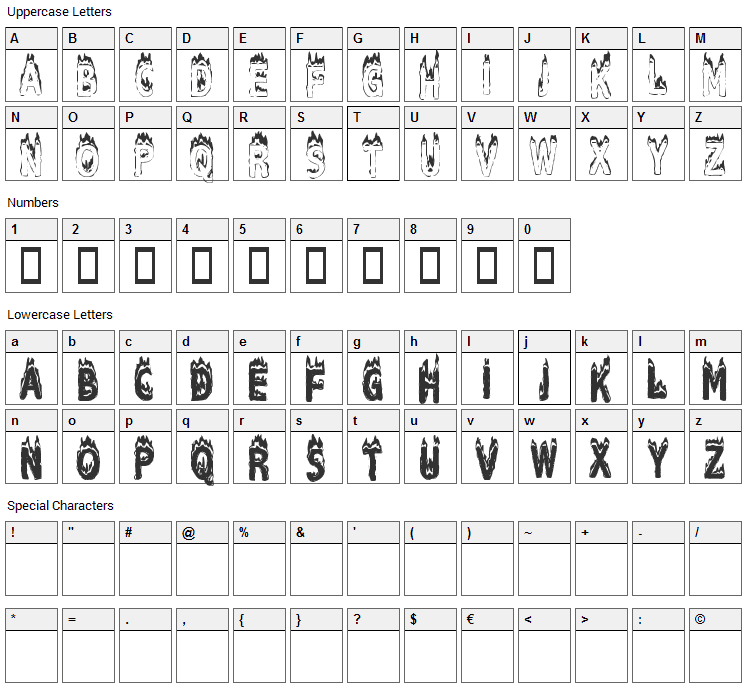 Plastic Explosive Font Character Map