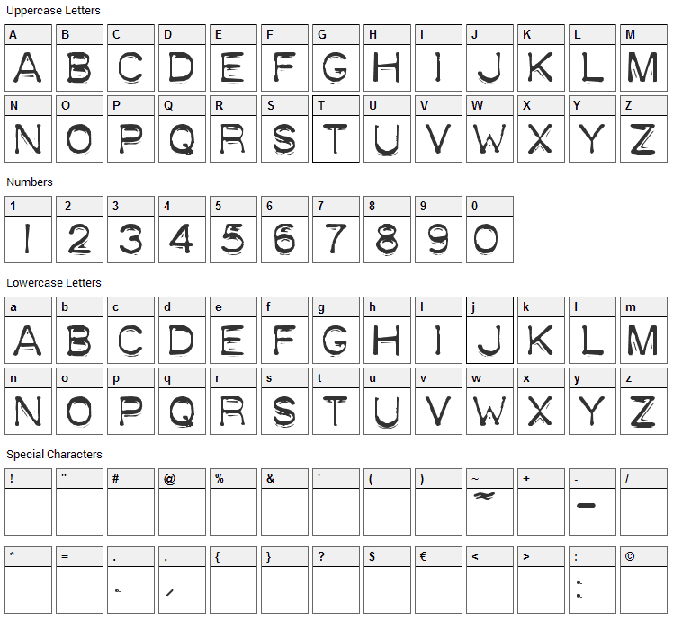 Plastique Font Character Map